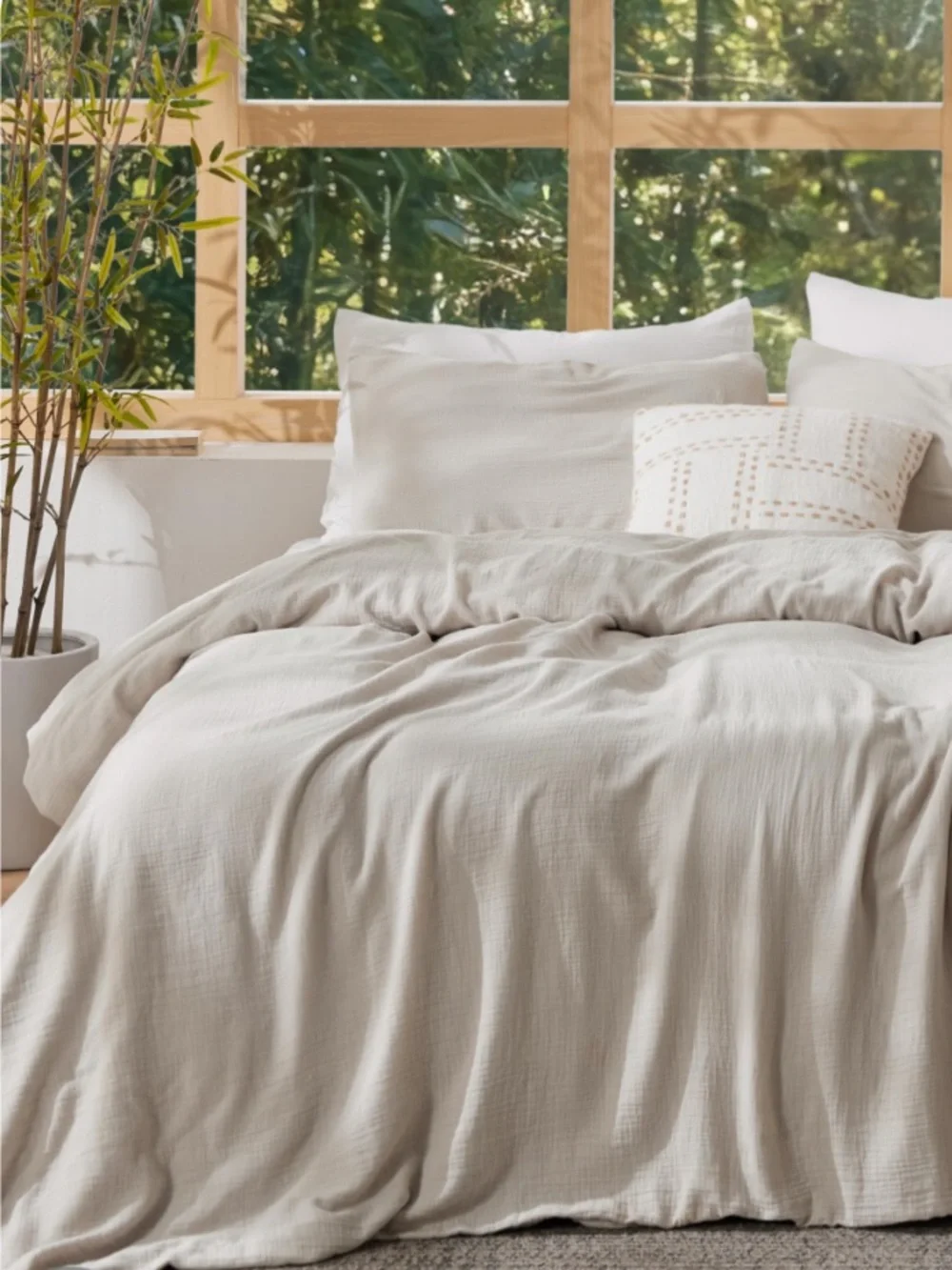 BEIGE Muslin Duvet Cover Set BREATHABLE 80%COTTON 20% VISCOSE - QUEEN SIZE